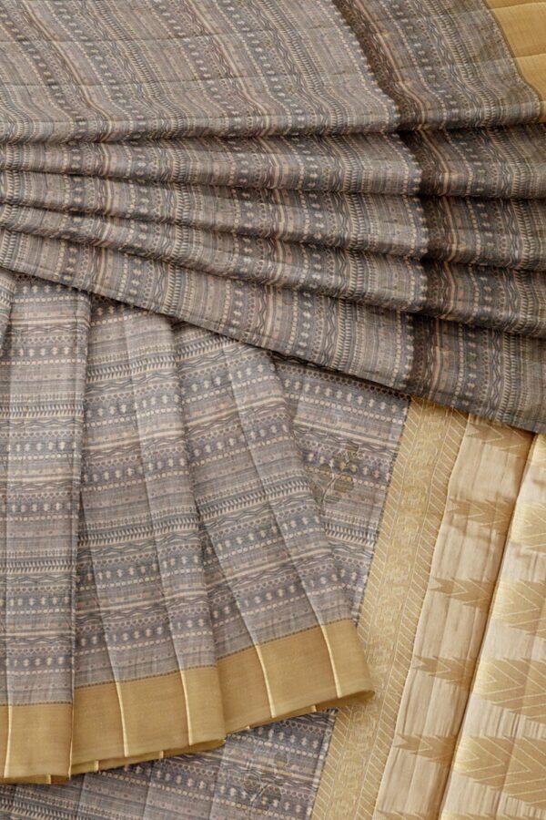 sri kumaran stores raw silk saree lava gray saree with golden color border 4