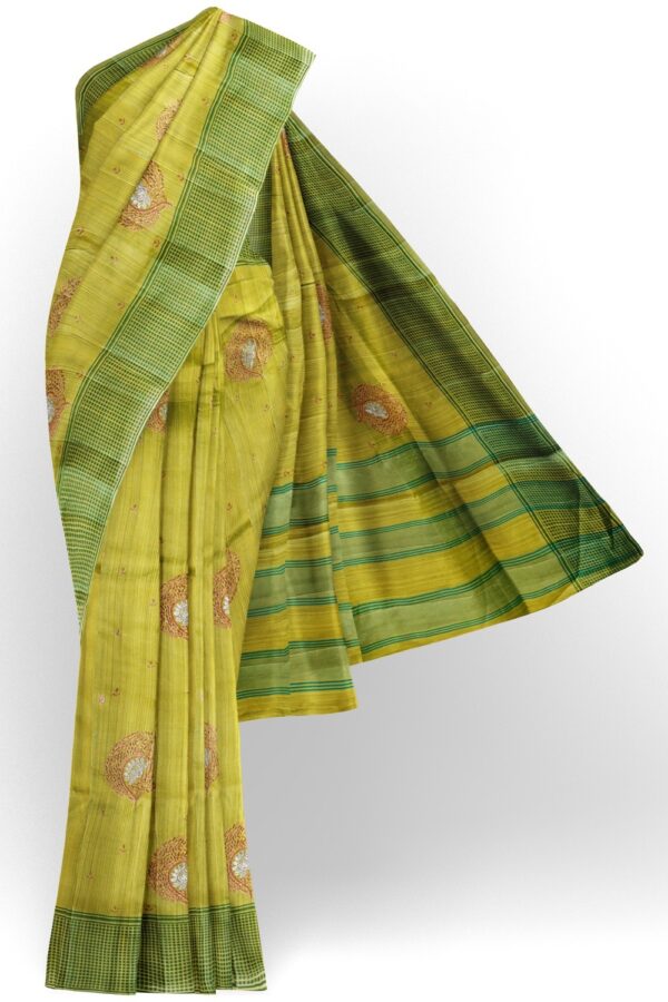 sri kumaran stores raw silk saree lime green saree with pine green border 1