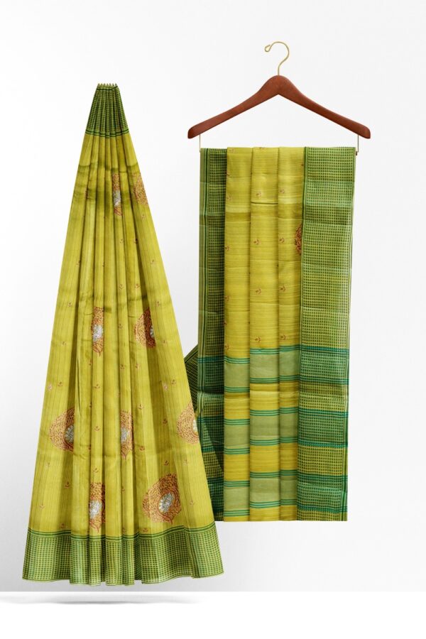 sri kumaran stores raw silk saree lime green saree with pine green border 2