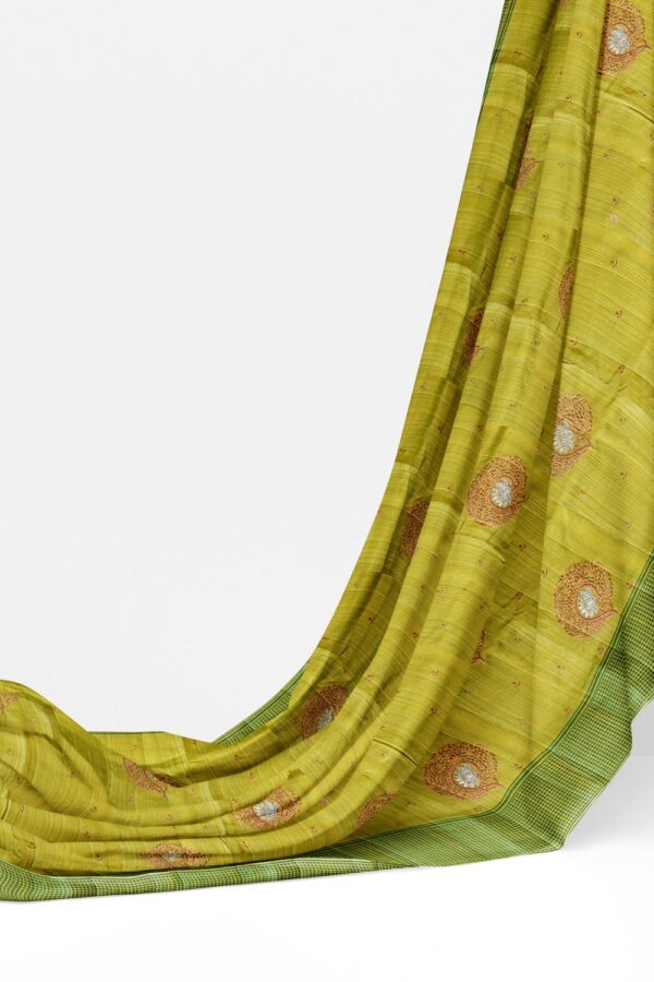sri kumaran stores raw silk saree lime green saree with pine green border 3