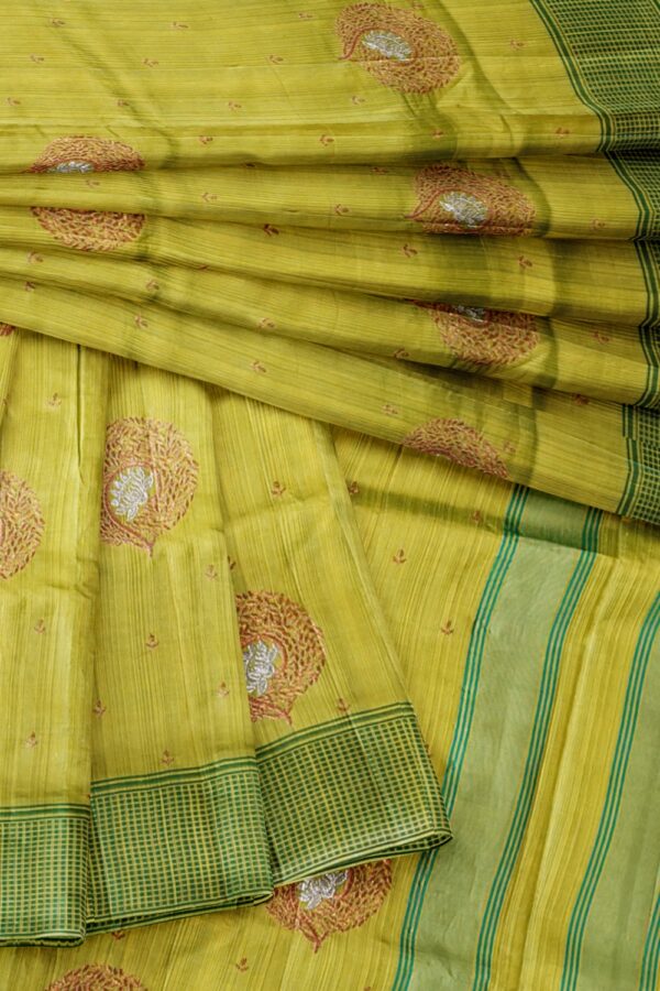 sri kumaran stores raw silk saree lime green saree with pine green border 4