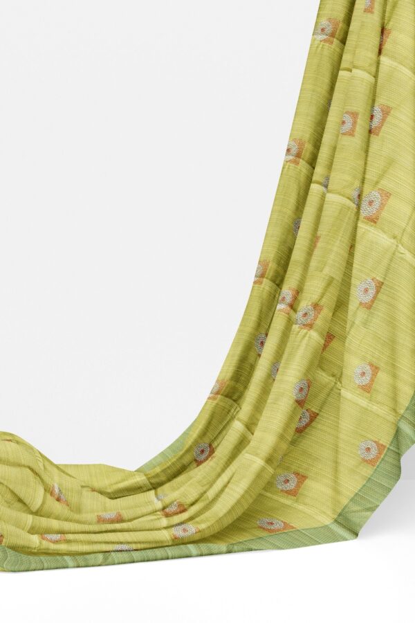 sri kumaran stores raw silk saree lime green saree with teal green border 3