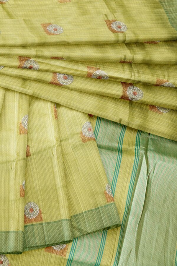 sri kumaran stores raw silk saree lime green saree with teal green border 4