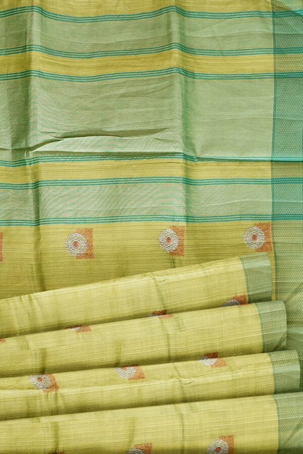 sri kumaran stores raw silk saree lime green saree with teal green border 5