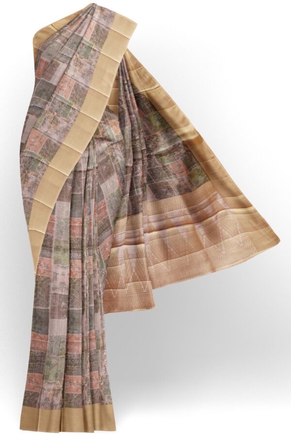 sri kumaran stores raw silk saree multiple shaded saree with peach border 1