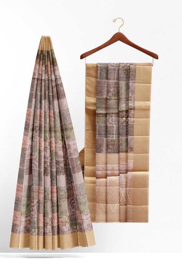 sri kumaran stores raw silk saree multiple shaded saree with peach border 2