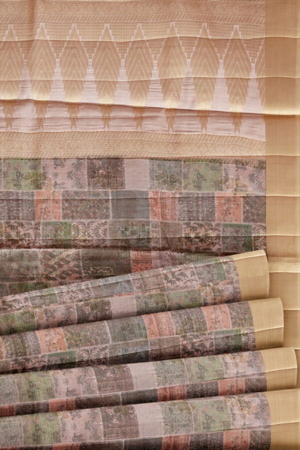 sri kumaran stores raw silk saree multiple shaded saree with peach border 5