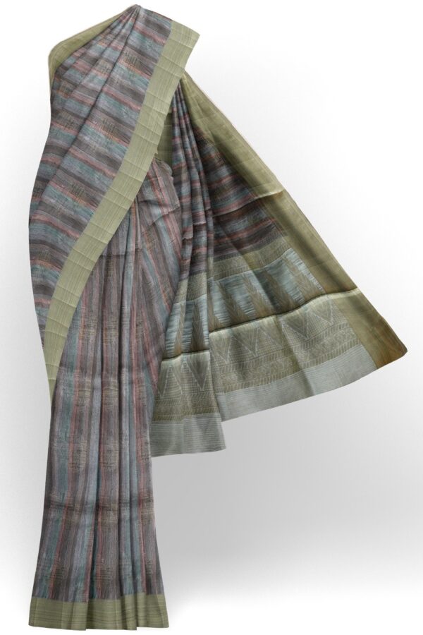 sri kumaran stores raw silk saree multiple shades of gray and peach thread woven saree 1