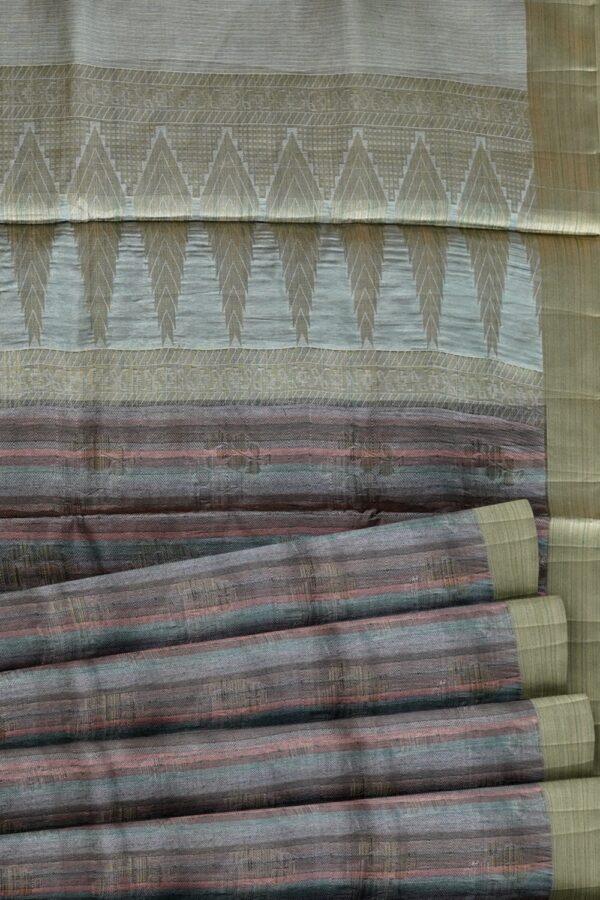 sri kumaran stores raw silk saree multiple shades of gray and peach thread woven saree 5