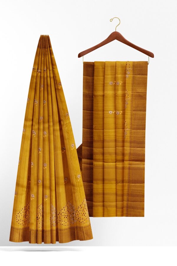 sri kumaran stores raw silk saree mustard saree with cut work design border 2