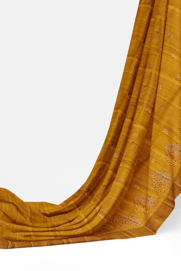 sri kumaran stores raw silk saree mustard saree with cut work design border 3