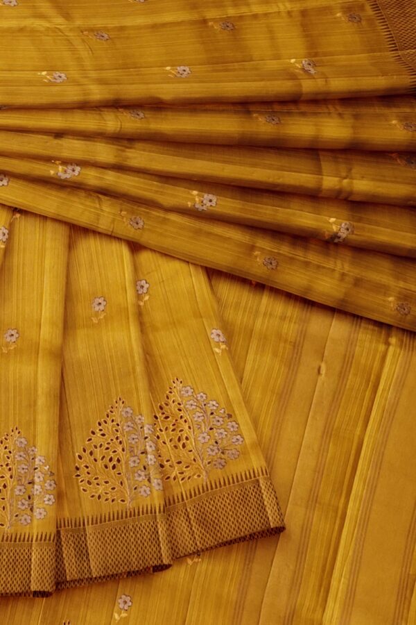 sri kumaran stores raw silk saree mustard saree with cut work design border 4