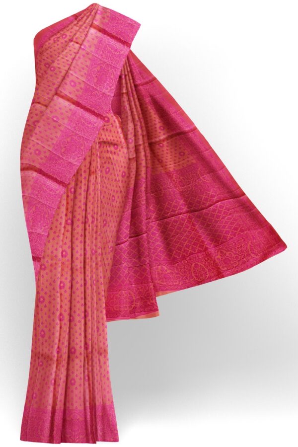 sri kumaran stores raw silk saree self embossed thread work flamingo pink saree 1