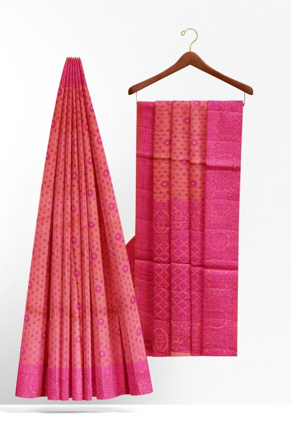 sri kumaran stores raw silk saree self embossed thread work flamingo pink saree 2