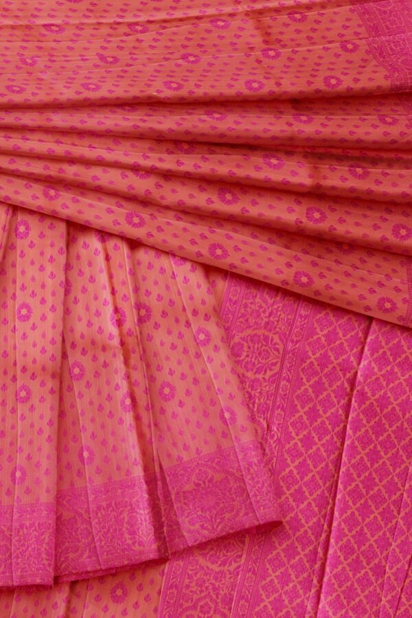 sri kumaran stores raw silk saree self embossed thread work flamingo pink saree 4