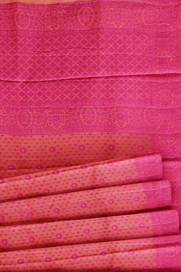 sri kumaran stores raw silk saree self embossed thread work flamingo pink saree 5