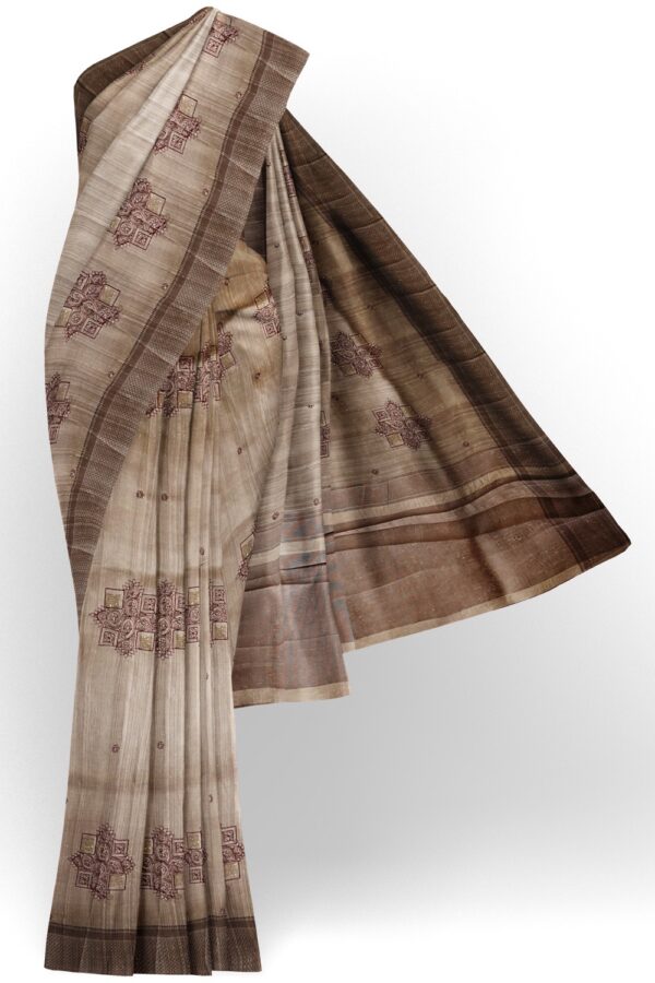 sri kumaran stores raw silk saree smoke color saree with pebble border 1