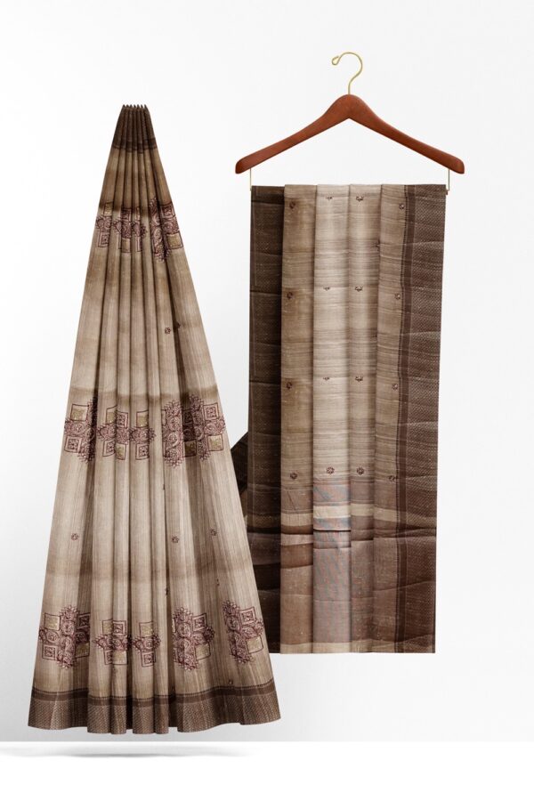 sri kumaran stores raw silk saree smoke color saree with pebble border 2