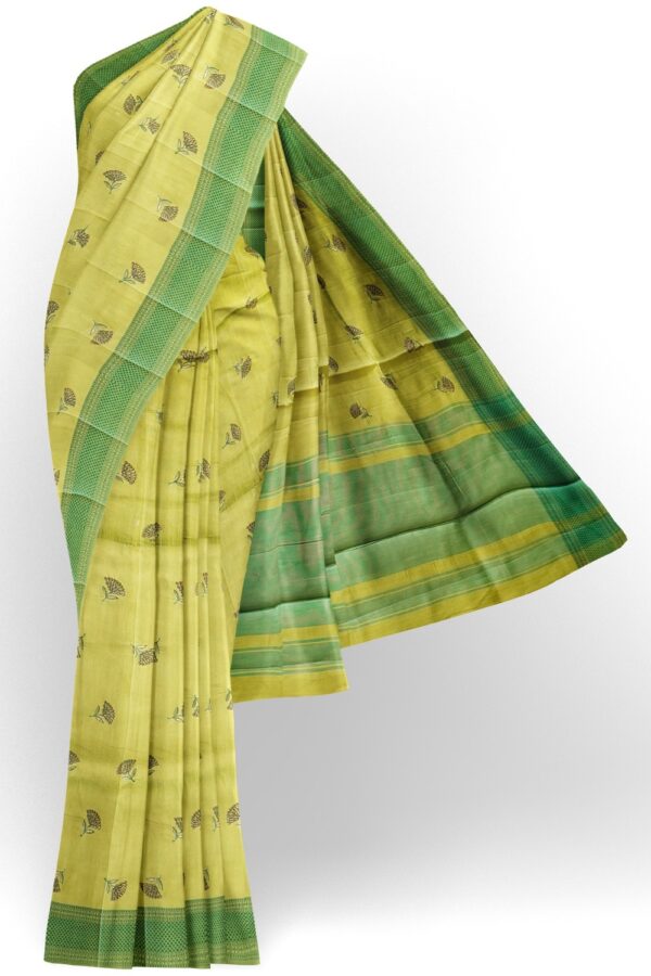 sri kumaran stores raw silk saree spring green saree with emerald green border 1