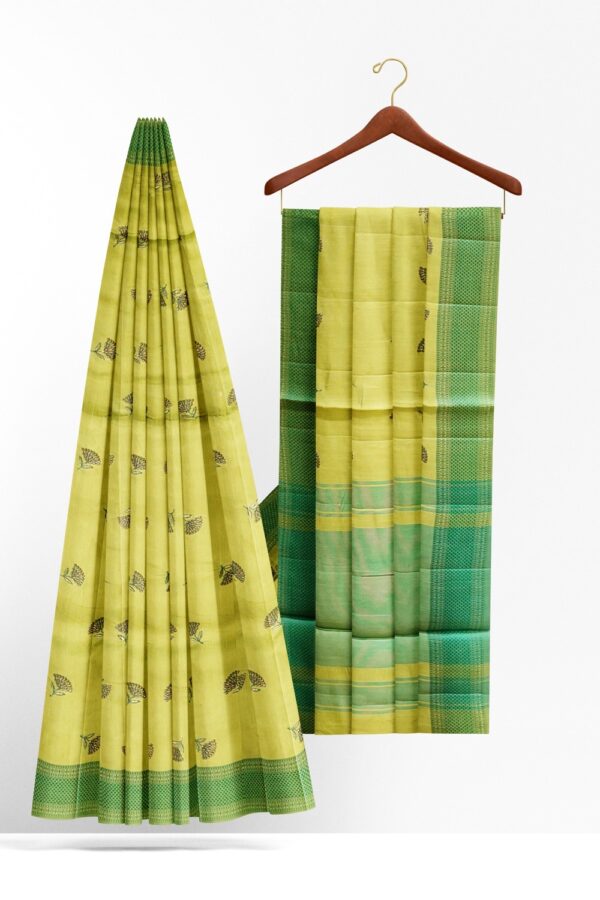 sri kumaran stores raw silk saree spring green saree with emerald green border 2