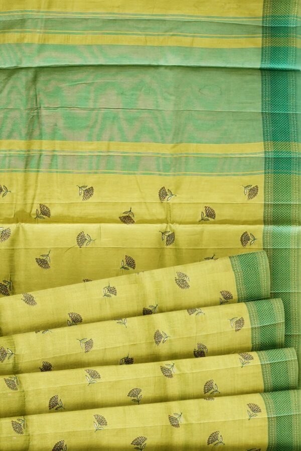 sri kumaran stores raw silk saree spring green saree with emerald green border 5