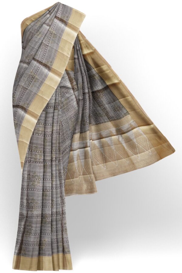 sri kumaran stores raw silk saree steel gray saree with golden border 1