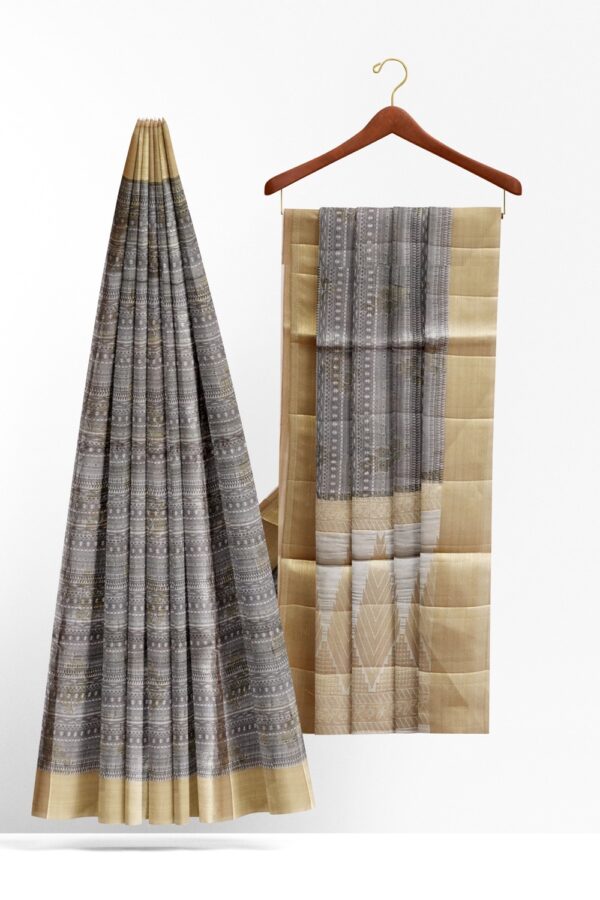 sri kumaran stores raw silk saree steel gray saree with golden border 2