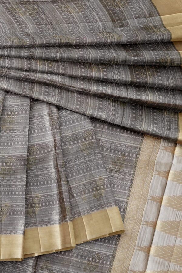 sri kumaran stores raw silk saree steel gray saree with golden border 4