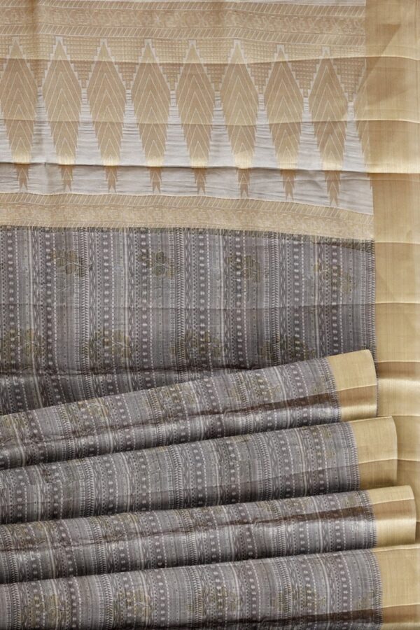 sri kumaran stores raw silk saree steel gray saree with golden border 5