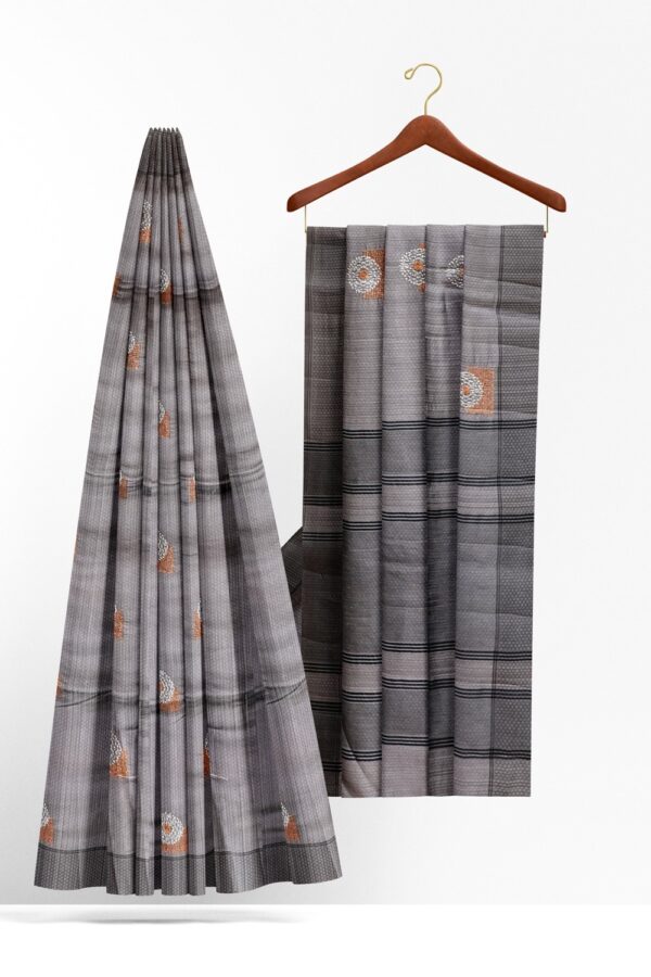 sri kumaran stores raw silk saree steel gray saree with iron gray border 2