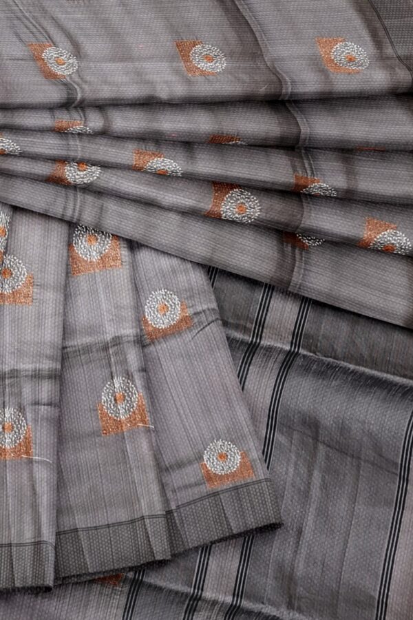 sri kumaran stores raw silk saree steel gray saree with iron gray border 4