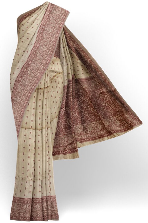 sri kumaran stores raw silk saree stone ash saree with byzantine violet border 1