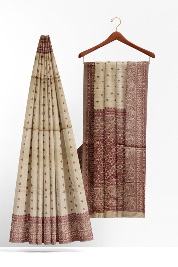 sri kumaran stores raw silk saree stone ash saree with byzantine violet border 2