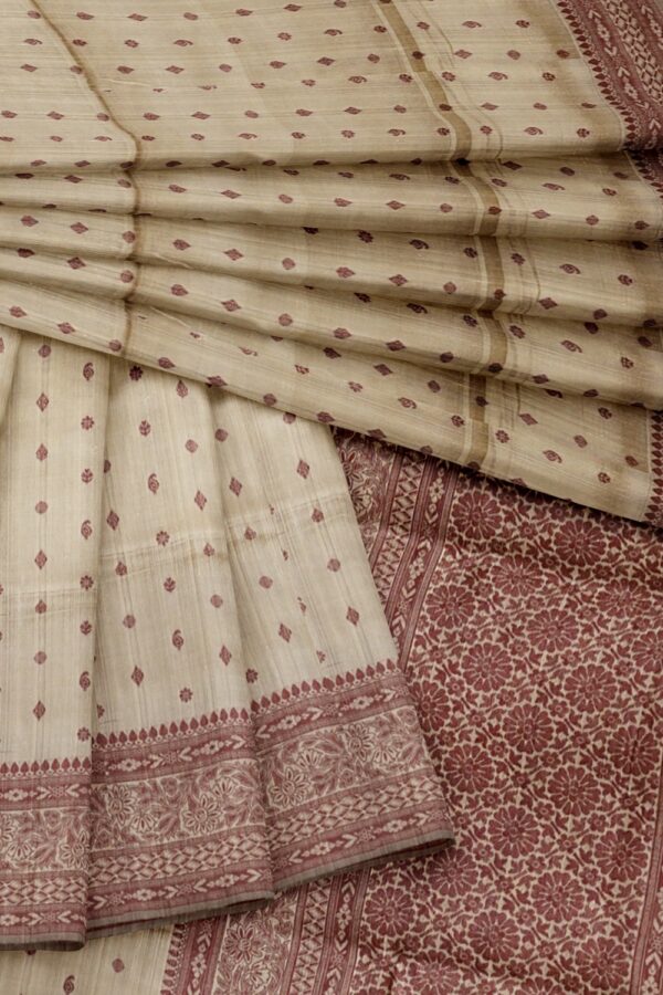 sri kumaran stores raw silk saree stone ash saree with byzantine violet border 4