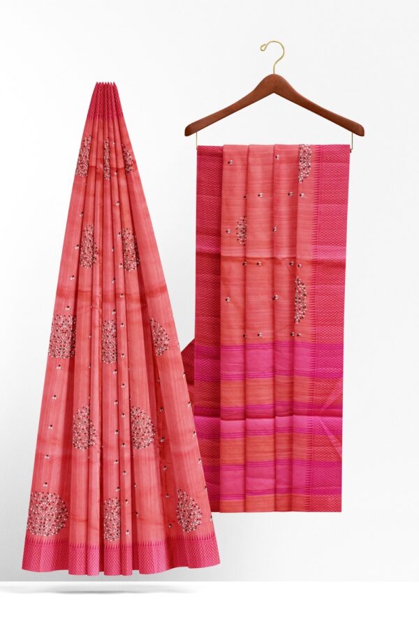 sri kumaran stores raw silk saree taffy pink saree with hot pink border 2