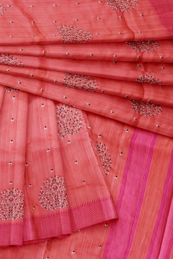 sri kumaran stores raw silk saree taffy pink saree with hot pink border 4