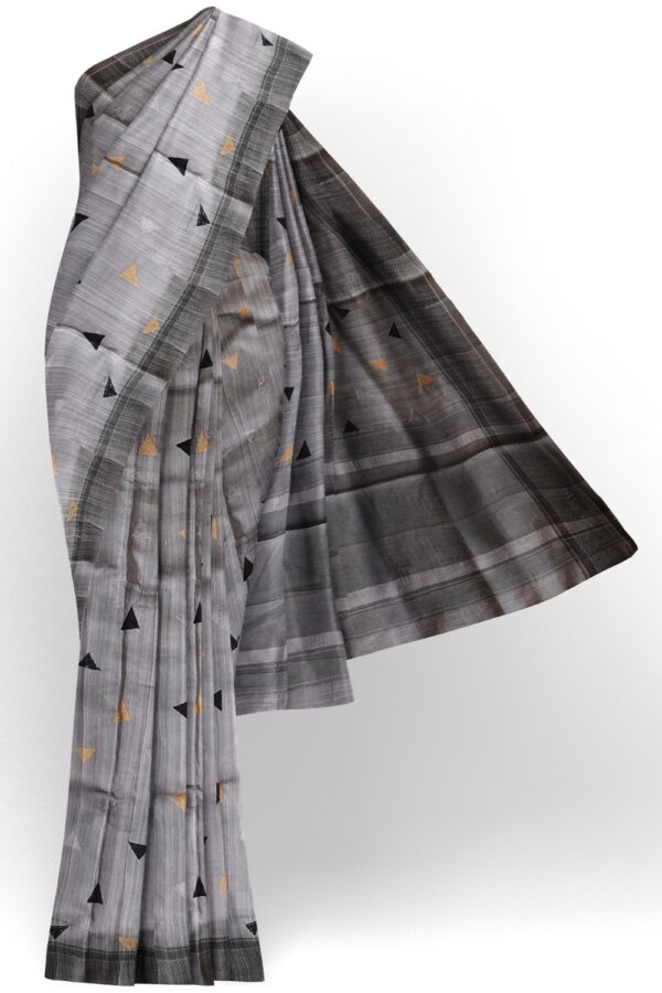 sri kumaran stores raw silk saree triangle design light gray color saree with pebble border 1