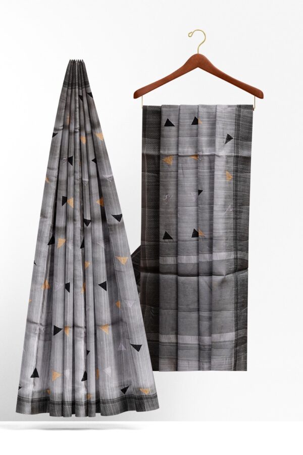 sri kumaran stores raw silk saree triangle design light gray color saree with pebble border 2