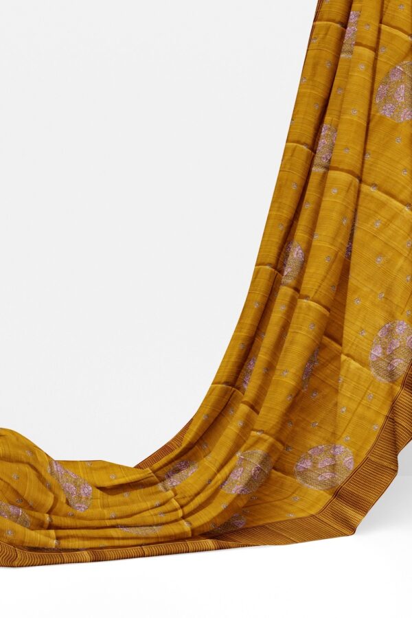 sri kumaran stores raw silk saree tuscany yellow saree with peanut brown border 3