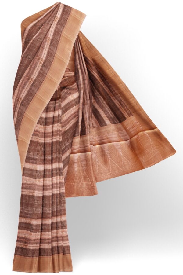 sri kumaran stores raw silk saree walnut brown and flamingo pink saree with peach border 1