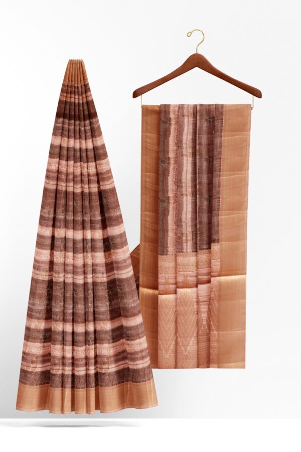 sri kumaran stores raw silk saree walnut brown and flamingo pink saree with peach border 2