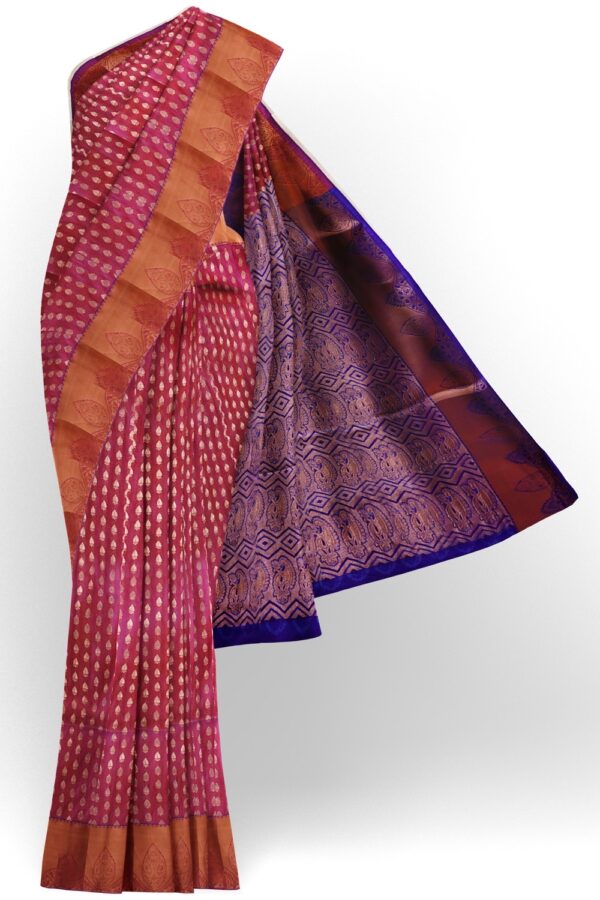 sri kumaran stores semi kanchipuram silk saree burgundy color saree with medium blue pallu 1