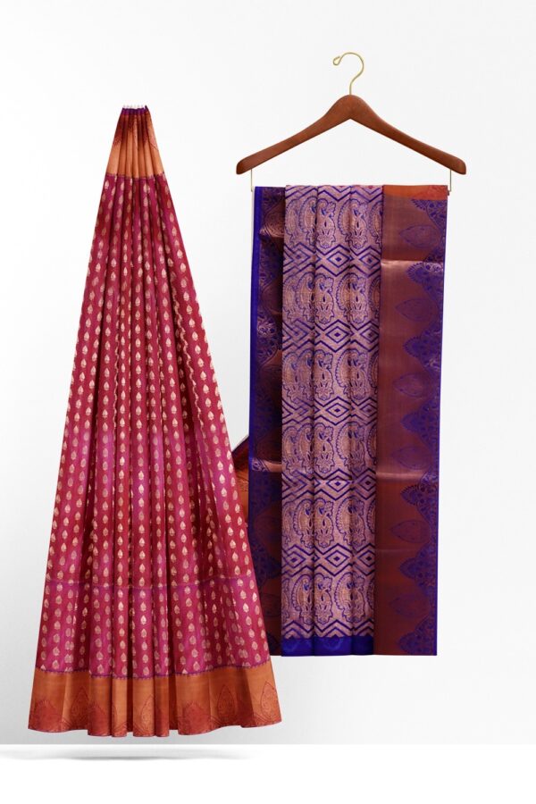 sri kumaran stores semi kanchipuram silk saree burgundy color saree with medium blue pallu 2