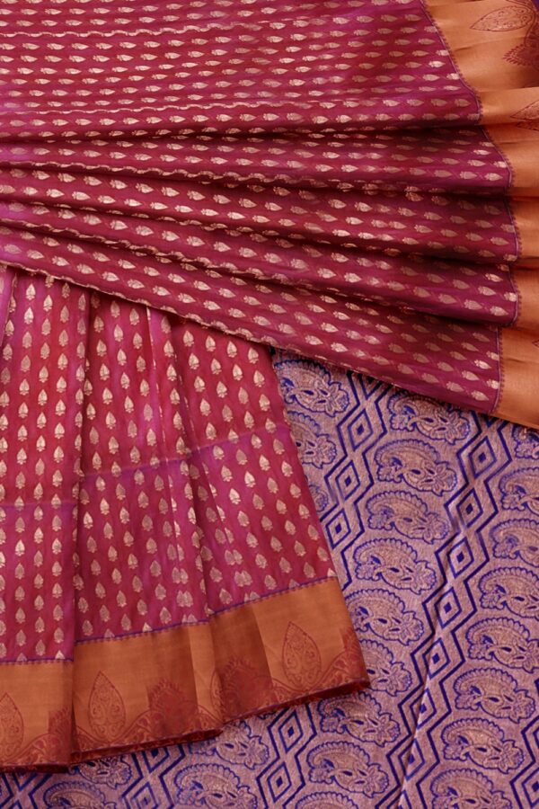 sri kumaran stores semi kanchipuram silk saree burgundy color saree with medium blue pallu 4