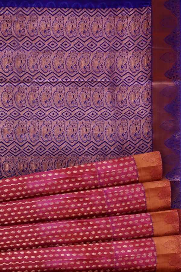 sri kumaran stores semi kanchipuram silk saree burgundy color saree with medium blue pallu 5