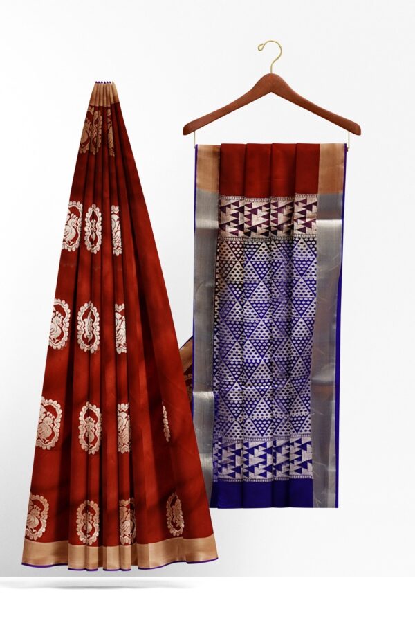 sri kumaran stores semi kanchipuram silk saree cinnamon brown saree with medium brown border and pallu 2