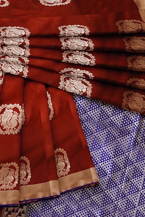 sri kumaran stores semi kanchipuram silk saree cinnamon brown saree with medium brown border and pallu 4