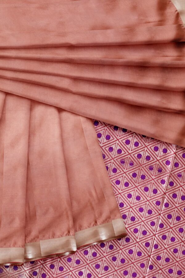 sri kumaran stores semi kanchipuram silk saree flamingo pink saree with red color pallu 4