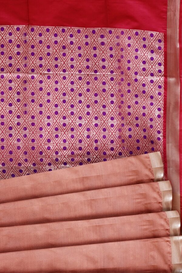 sri kumaran stores semi kanchipuram silk saree flamingo pink saree with red color pallu 5