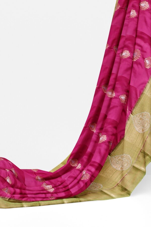 sri kumaran stores semi kanchipuram silk saree magenta pink saree with light green border and pallu 3